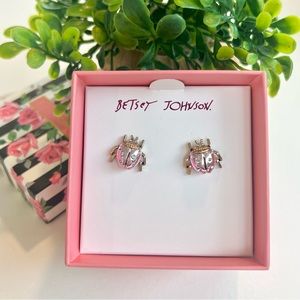 Betsey Johnson Pink Iridescent Beetle Earrings
